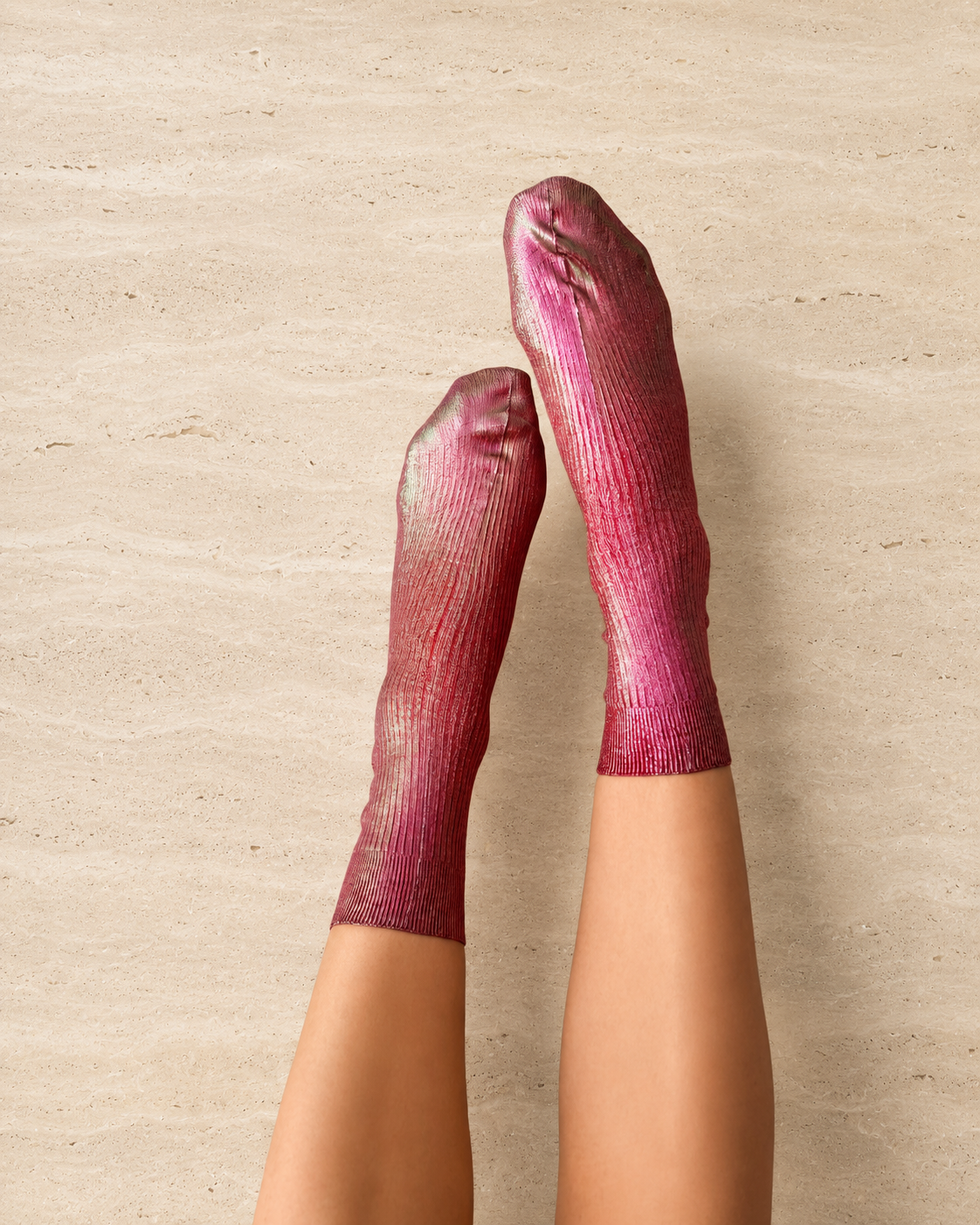 Maria La Rosa Bordeaux Silk Socks, Bordeaux Foil