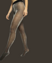 Sheer, shimmery black tights with a smooth texture and a high waistband. 2