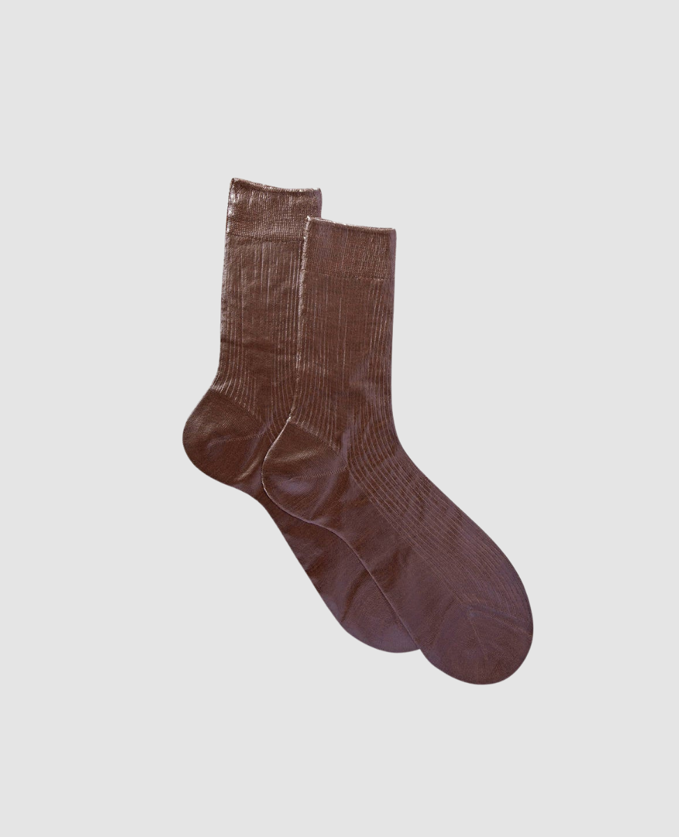 Maria La Rosa Brown Metallic Silk Socks