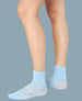 Light blue ankle socks with a subtle lace pattern, featuring a snug fit and a soft, stretchy fabric. 1