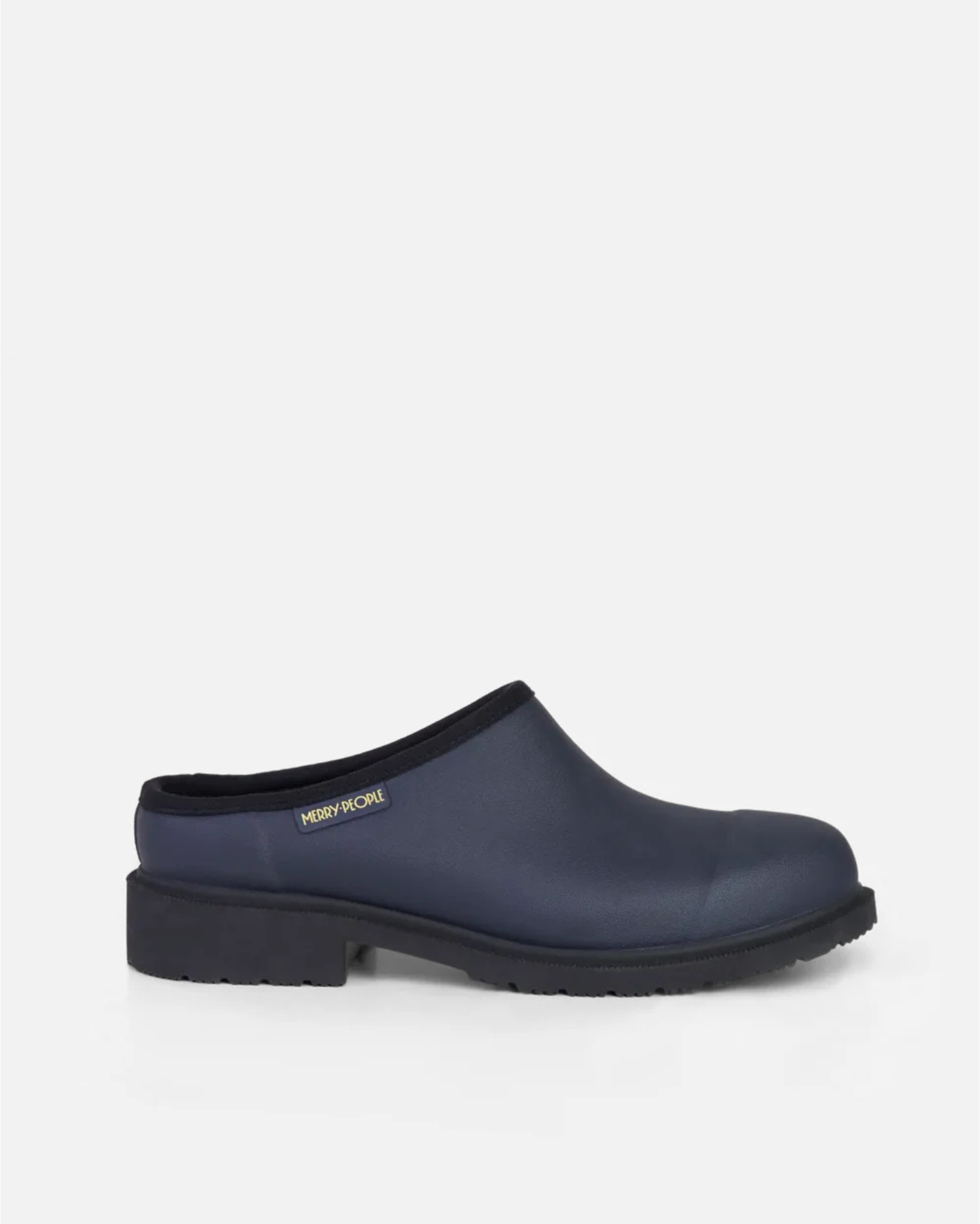 Navy neoprene slide with Navy rubber sole against light grey background