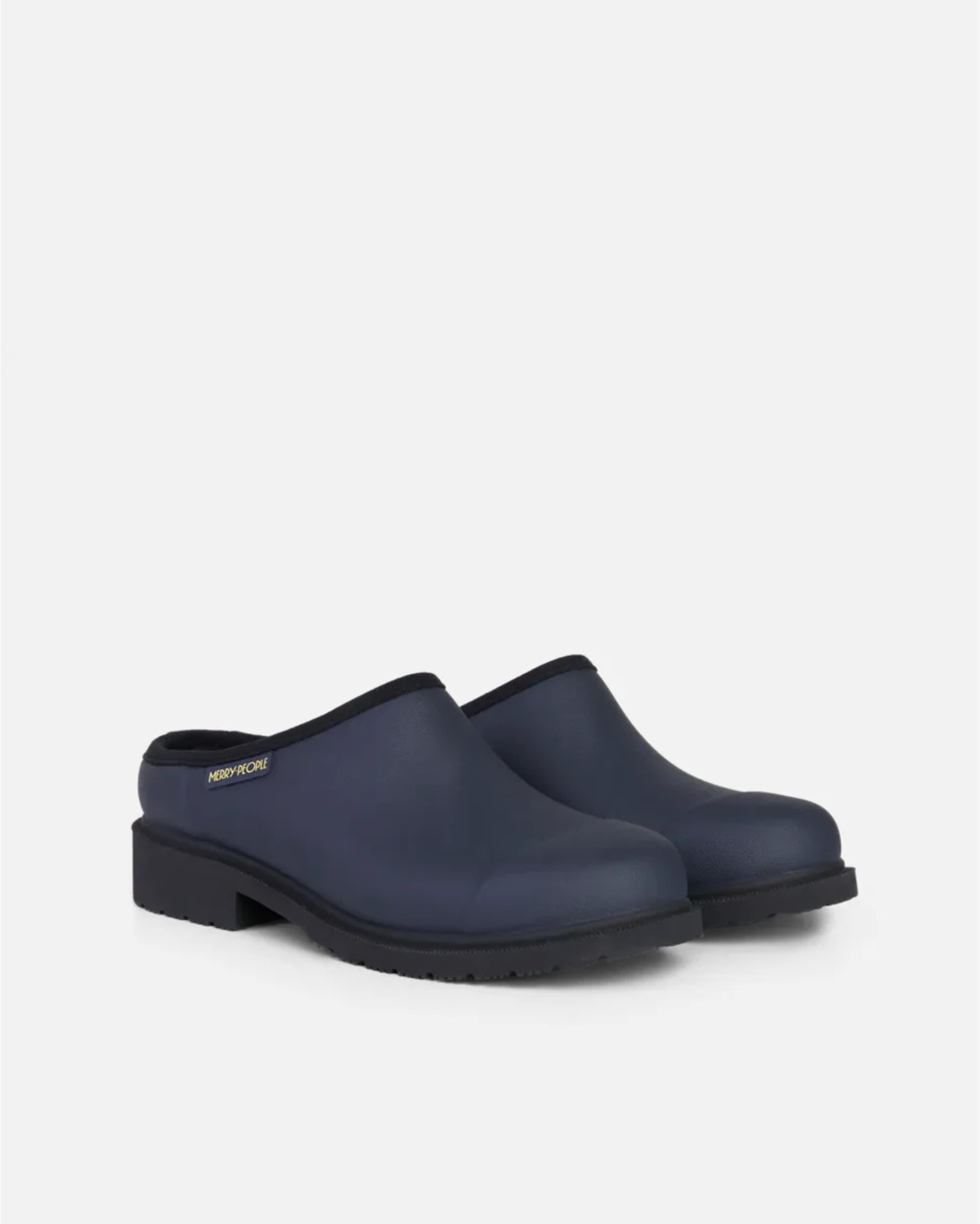 Navy neoprene slide with Navy rubber sole against light grey background
