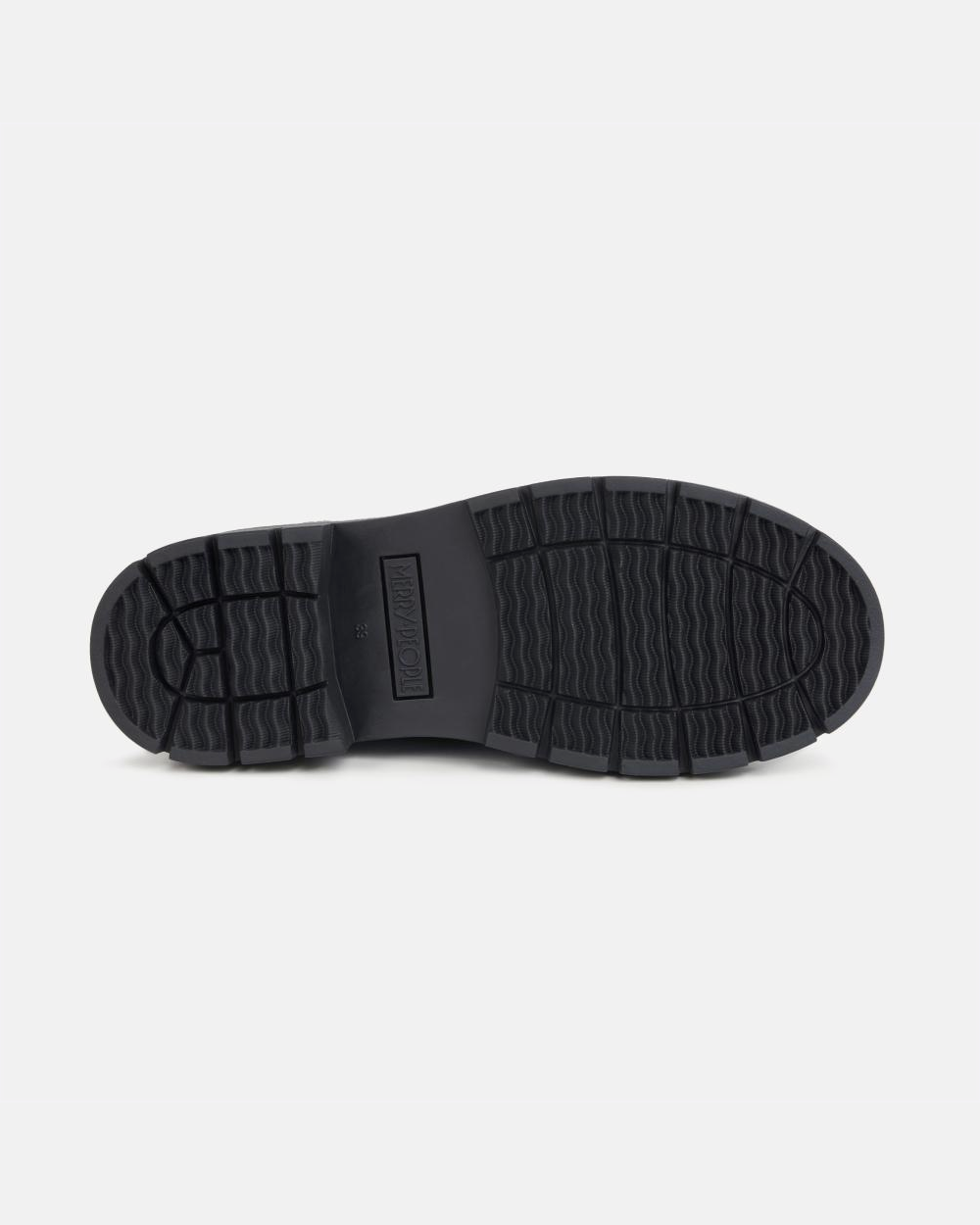 Treaded navy rubber platform sole of the Tully rain boot