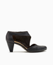 Side view of Coclico Sarah Heel in Black leather: a closed-toe mid-heel pump, with an asymmetrical opening and zip closure.  2