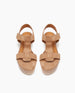 Ally Clog in Tobacco suede: Open t-strap sandal on a wood wedge platform. Velcro closure - top view. 3