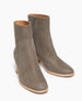 Coclico Babe Boot in Fog nubuck, angle view : mid-height wood block heel, round toe, inside zip closure.  7