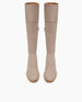 Coclico Basil Boot in Limestone nubuck, top view: a tall boot with a mid-height wood block heel and inside zip closure. 6