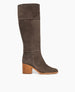 Side view of Coclico Bennett Boot in anthracite suede: natural stacked leather heel with an inside zip closure. 1