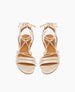 Cat Sandal in Champagne shimmer suede: Flat gladiator style sandal with narrow leather straps across foot and ankle, lace up, tie closure - top view  3