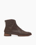 Side view of Coclico Eclair boot in Espresso leather: a laced-up boot with a round heel, patch sole and back-zip closure.  1
