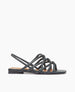 Side view of Coclico Falanda Sandal in Deep Sea leather: an open sandal with padded  tubular straps in a braided pattern across vamp of foot, elasticated slingback, flat feel. 1