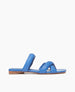 Side view of Coclico Fanima Sandal in Blu Estate leather: Slide with squared-off toe and heel, tubular padded straps, flat feel. 1