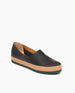 Angle view of Coclico Gentian Flat in Black leather: a slip-on flat with leather band and .5 inch rubber EVA sole. 2