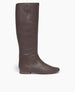 Coclico Haricot Boot in Espresso leather, side view: Flat-heeled, knee-high boot with an inside zip closure and  seam detailing.  1