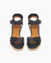 Coclico Katriane Sandal in Deep Sea leather an open sandal with tubular straps across foot and ankle, buckle closure, slight leather wrapped wedge - top view.  5