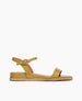 Coclico Kent Sandal in Torbellino Olive leather, side view: open sandal, slim leather strap at toe, quarter strap, buckle closure, 1 inch inset wedge. 1