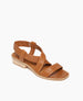Angled view of Coclico Kestyn Sandal in cuoio leather: open sandal with tubular straps across foot and ankle, wide wood low-heel.  2