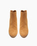 Coclico Lovage Boot in Wheat suede, a sculpted 75mm solid wood wedge with a rounded toe and a back zip closure - top view.  2