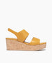 Coclico Massy Wedge in Ambra leather: classic solid cork wedge, two leather straps across foot, elasticated back strap - side view.  1