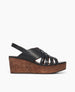 Coclico Moska Wedge in Deep Sea leather: Huarache inspired cork wedge with a woven leather band across foot, slingback strap.  1