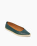 Coclico Usha Sneaker in Riviera Green Perfed leather: ballet flat inspired slip-on sneaker with a pointed toe, low profile rubber sole and pinhole rendering of Coclico's signature infinity arches - angle view.  2