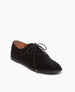 Angled view view of the Yeats Oxford in Black Lux Hair: features a chic new flexible rubber sole and hand painted edging.  2