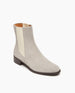 Coclico Mito Boot in Tortora suede, angle view:  Flat-heeled chelsea boot in Italian suede with a 1 inch solid wood heel and leather sole and rounded toe.   2