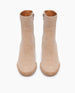 The Coclico Babe Boot in Latte nubuck, a mid-height wood block heel, round toe, inside zip closure - top view.  3