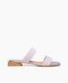 Coclico women's simple two strap slide on sandal in iridescent and lilac suede leather. Coclico shoes are sustainably made in Spain. 1