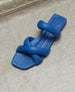 Top view of the Coclico Fanima Sandal in Blu Estate leather a slide with tubular padded straps, squared-off toe and heel, flat feel. 4