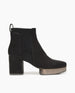Coclico Ruba Clog in Black leather: a reimagined chelsea boot with stretch elastic gussets, leather pull tab, squared-off toe and a black mid-height solid wood heel - side view.  1
