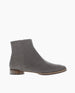 Coclico Egg Boot in Fog nubuck, a classic ankle boot with a flat round wood-heel, patch sole and an inside zip closure - side view.  1