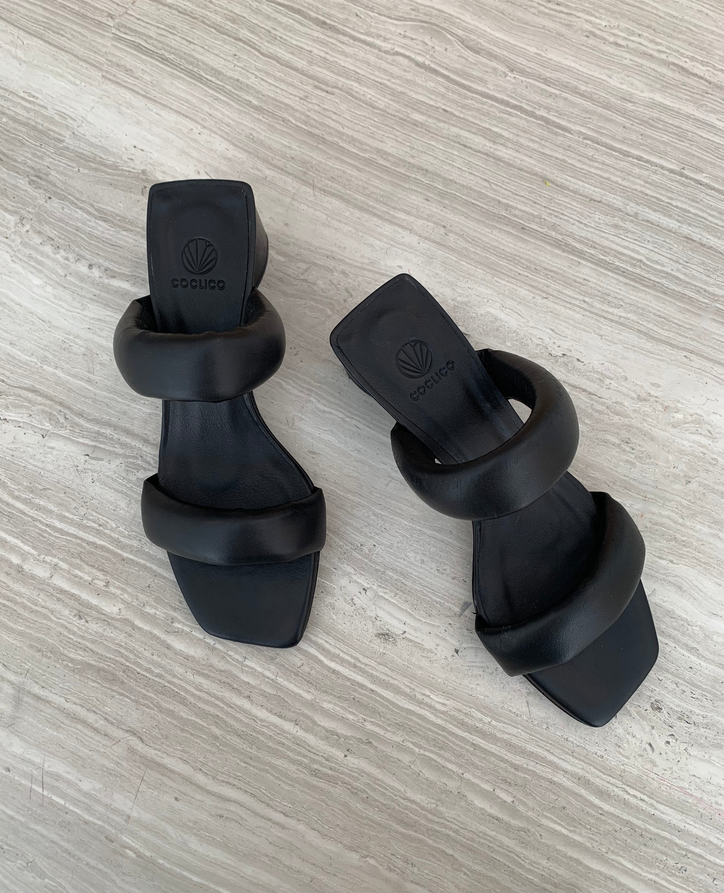 Top view of the Sofiya slide sandal with puffy straps.