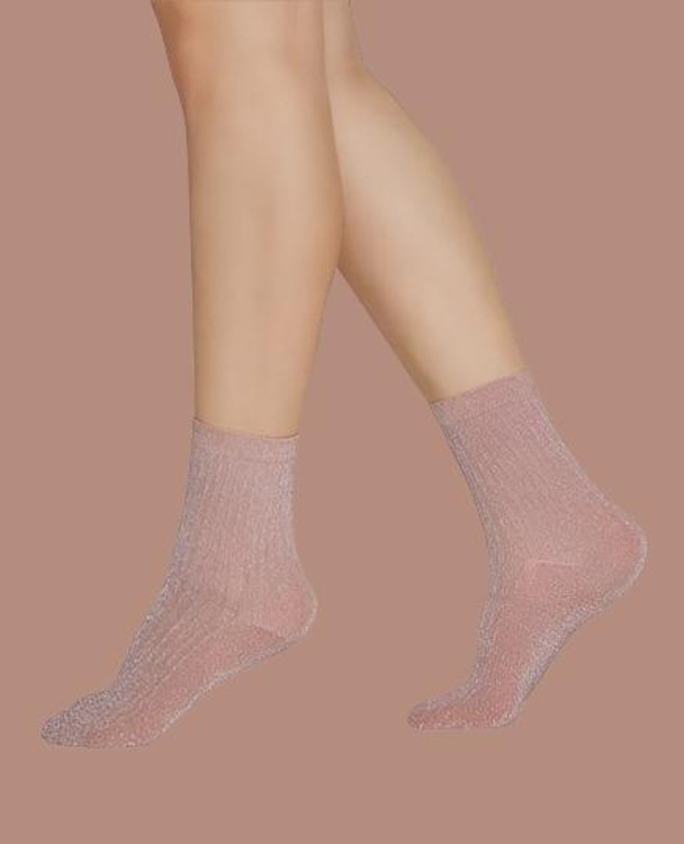 Pale pink sparkly ribbed ankle socks