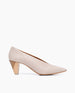 Coclico women's redefined classic pointed pump in a neutral leather with a color-blocked wood heel. Coclico shoes are sustainably made in Spain. 1